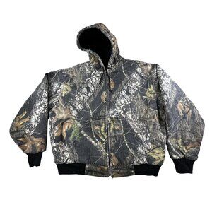 VTG Wolf Mountain Hunting Wear Camo Jacket Men XL Full Zip Hooded Woods Y2K Coat